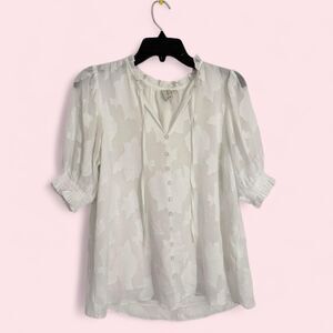 Joie Women's White floral print blouse with ruffles and button-up front SMALL